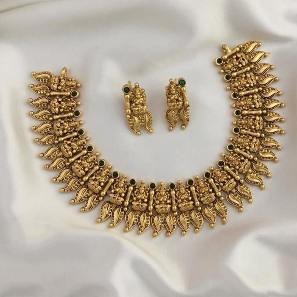 Joyful Jewel Art Matte Gold Plated Pota Stone Temple Necklace Set