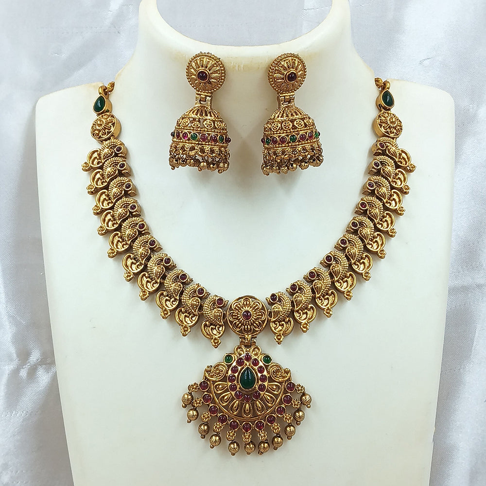 Joyful Jewel Art Matte Gold Plated Pota Stone Necklace Set