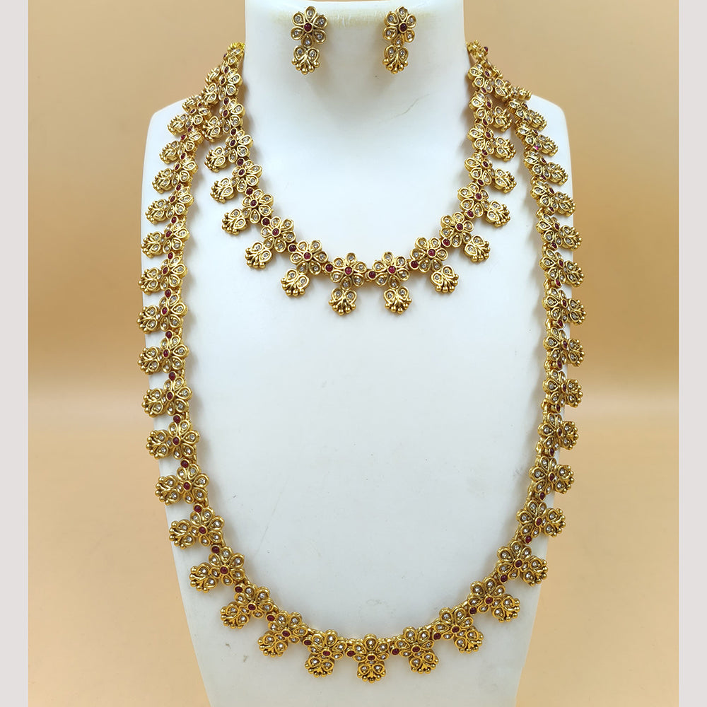 Joyful Jewel Art Matte Gold Plated Pota Stone Necklace Combo