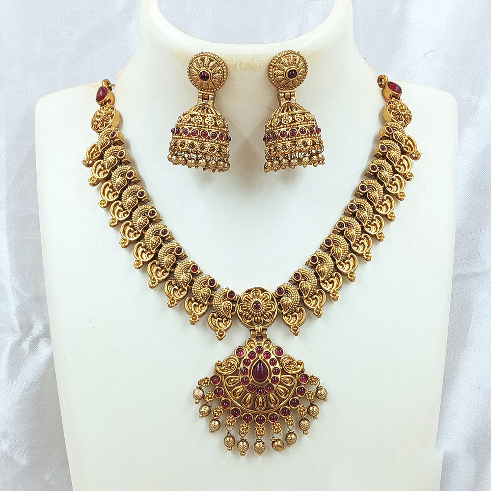 Joyful Jewel Art Matte Gold Plated Pota Stone Necklace Set