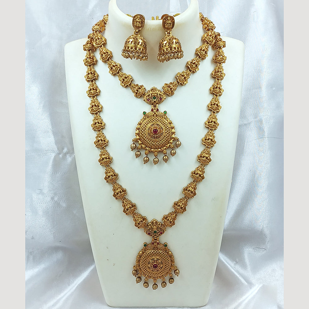 Joyful Jewel Art Matte Gold Plated Pota Stone Double Necklace Set