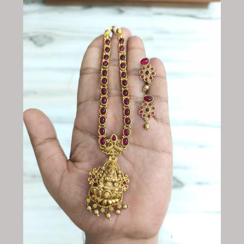 Joyful Jewel Art Matte Gold Plated Pota Stone And Temple Necklace Set