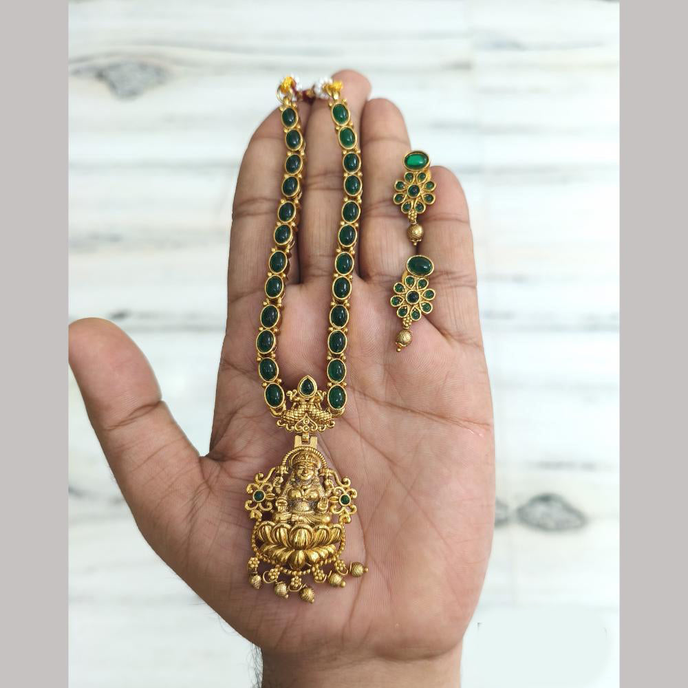 Joyful Jewel Art Matte Gold Plated Pota Stone And Temple Necklace Set