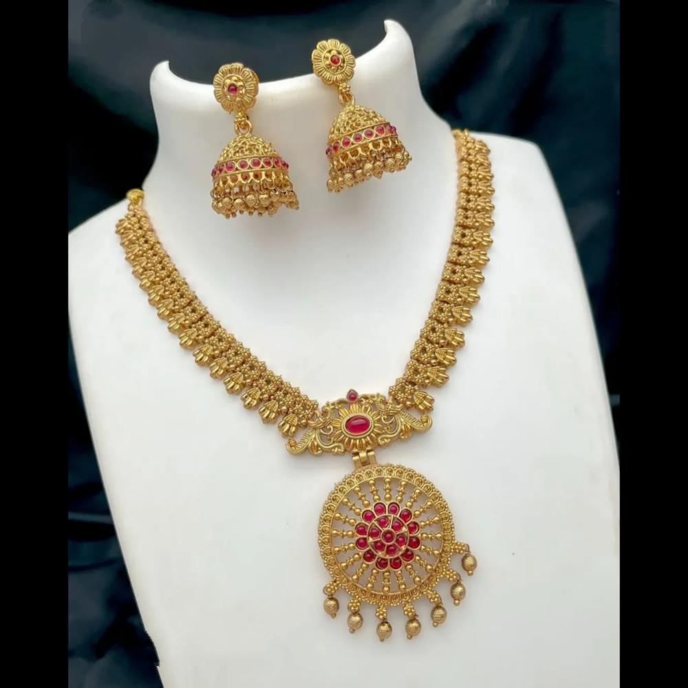 Joyful Jewel Art Matte Gold Plated Pota Stone Necklace Set