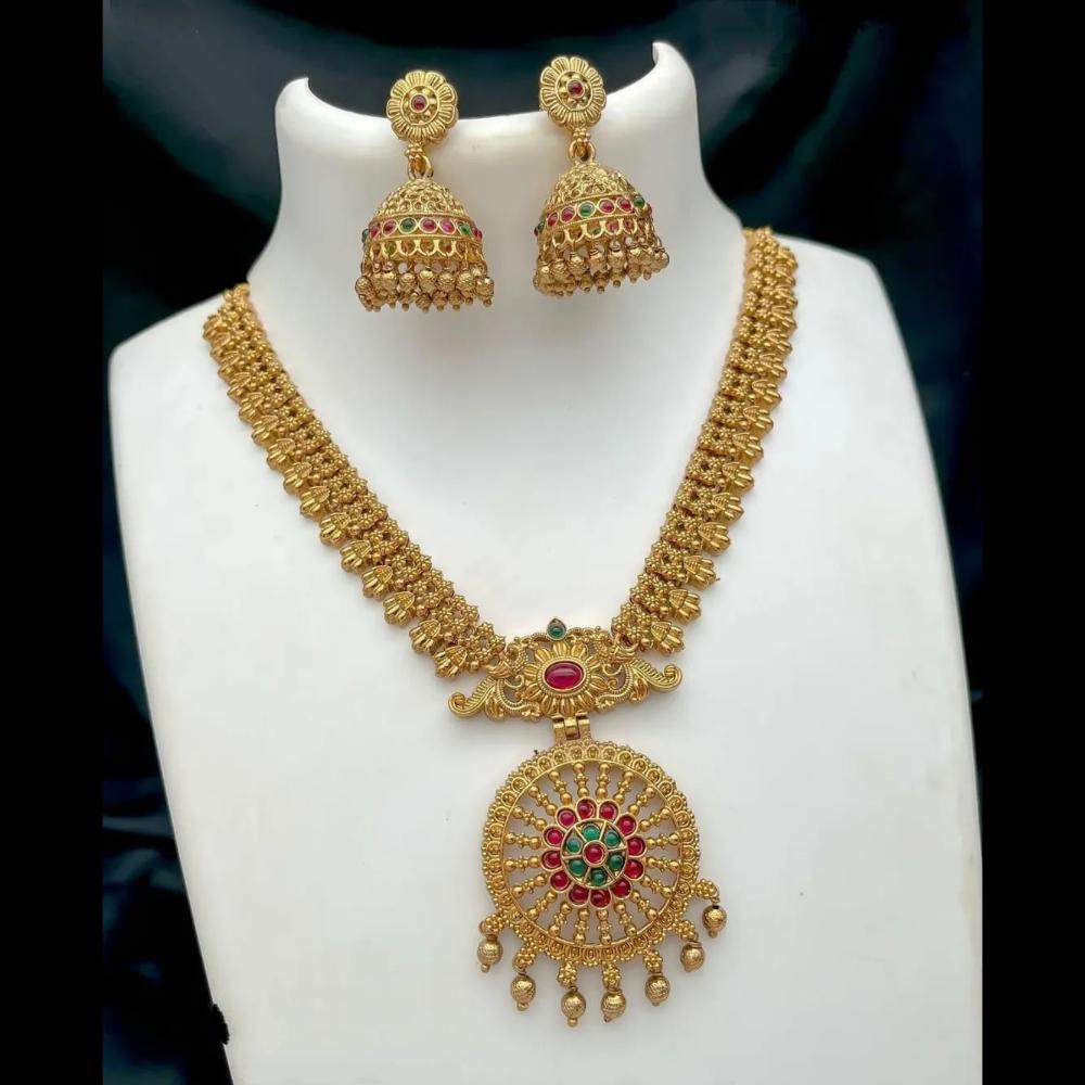 Joyful Jewel Art Matte Gold Plated Pota Stone Necklace Set