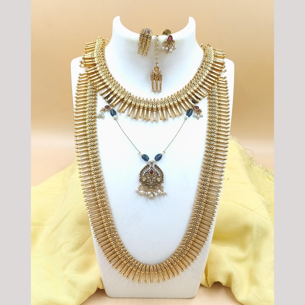 Joyful Jewel Art Matte Gold Plated Austrian Stone Long Necklace Combo Set