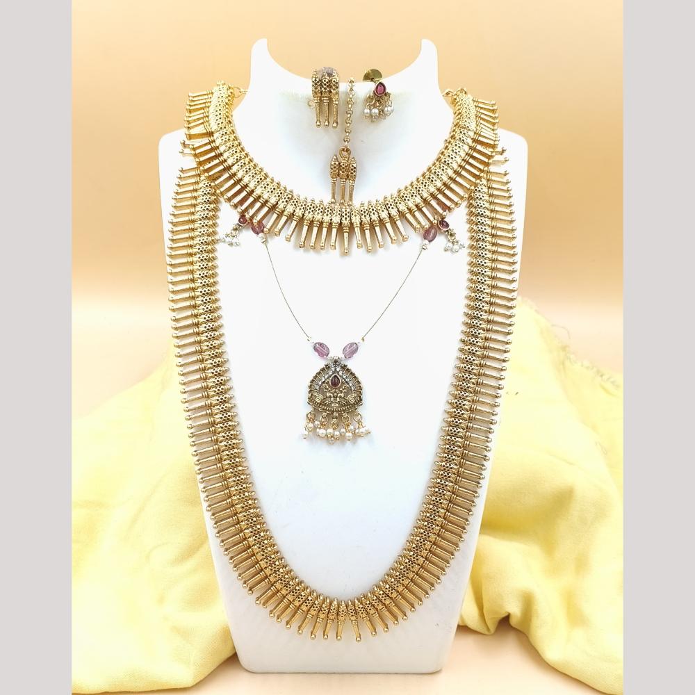 Joyful Jewel Art Matte Gold Plated Austrian Stone Long Necklace Combo Set