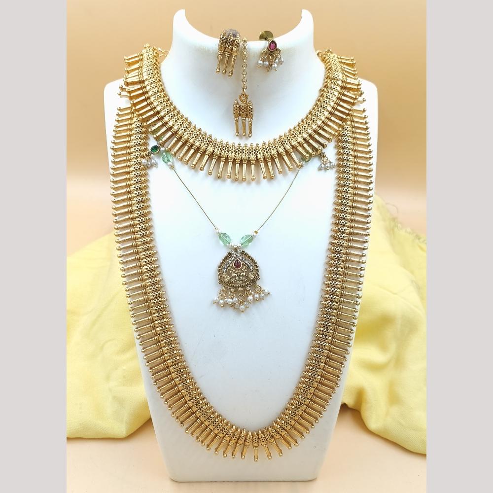 Joyful Jewel Art Matte Gold Plated Austrian Stone Long Necklace Combo Set
