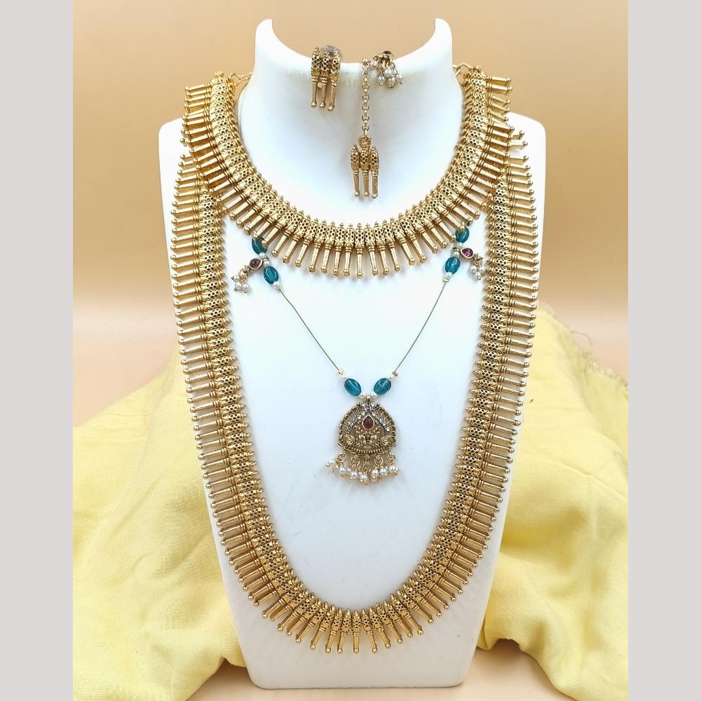 Joyful Jewel Art Matte Gold Plated Austrian Stone Long Necklace Combo Set
