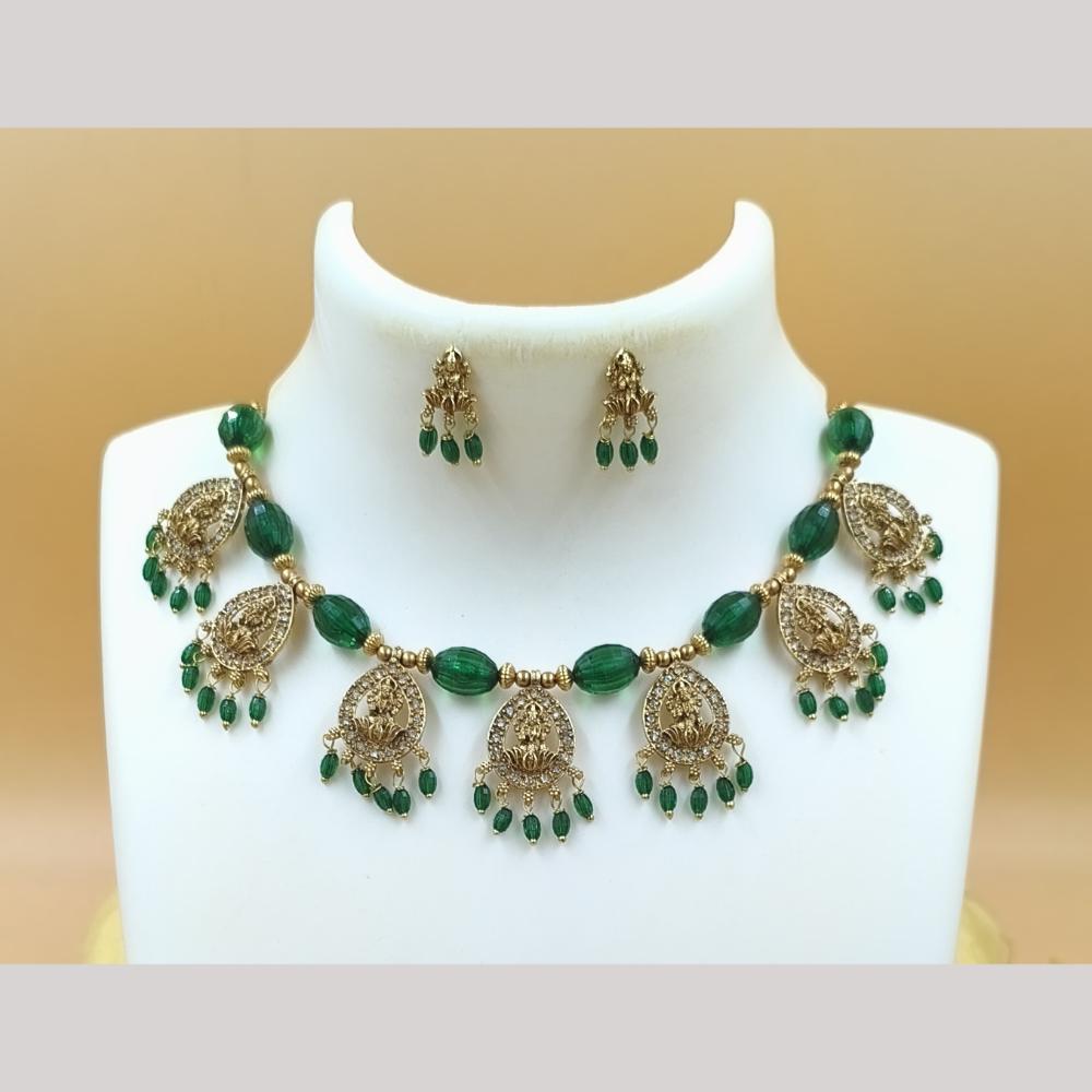 Joyful Jewel Art Matte Gold Plated Austrian Stone And Temple Necklace Set