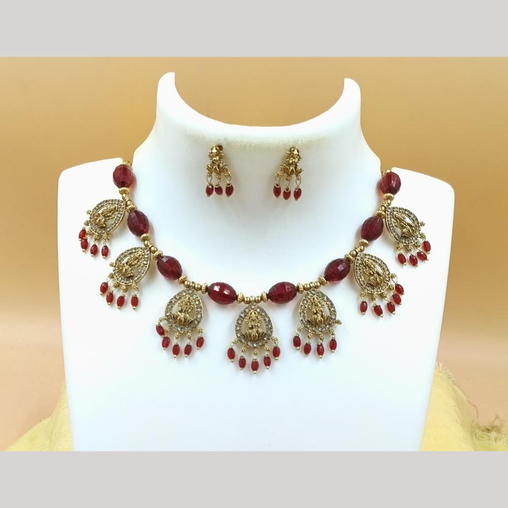 Joyful Jewel Art Matte Gold Plated Austrian Stone And Temple Necklace Set