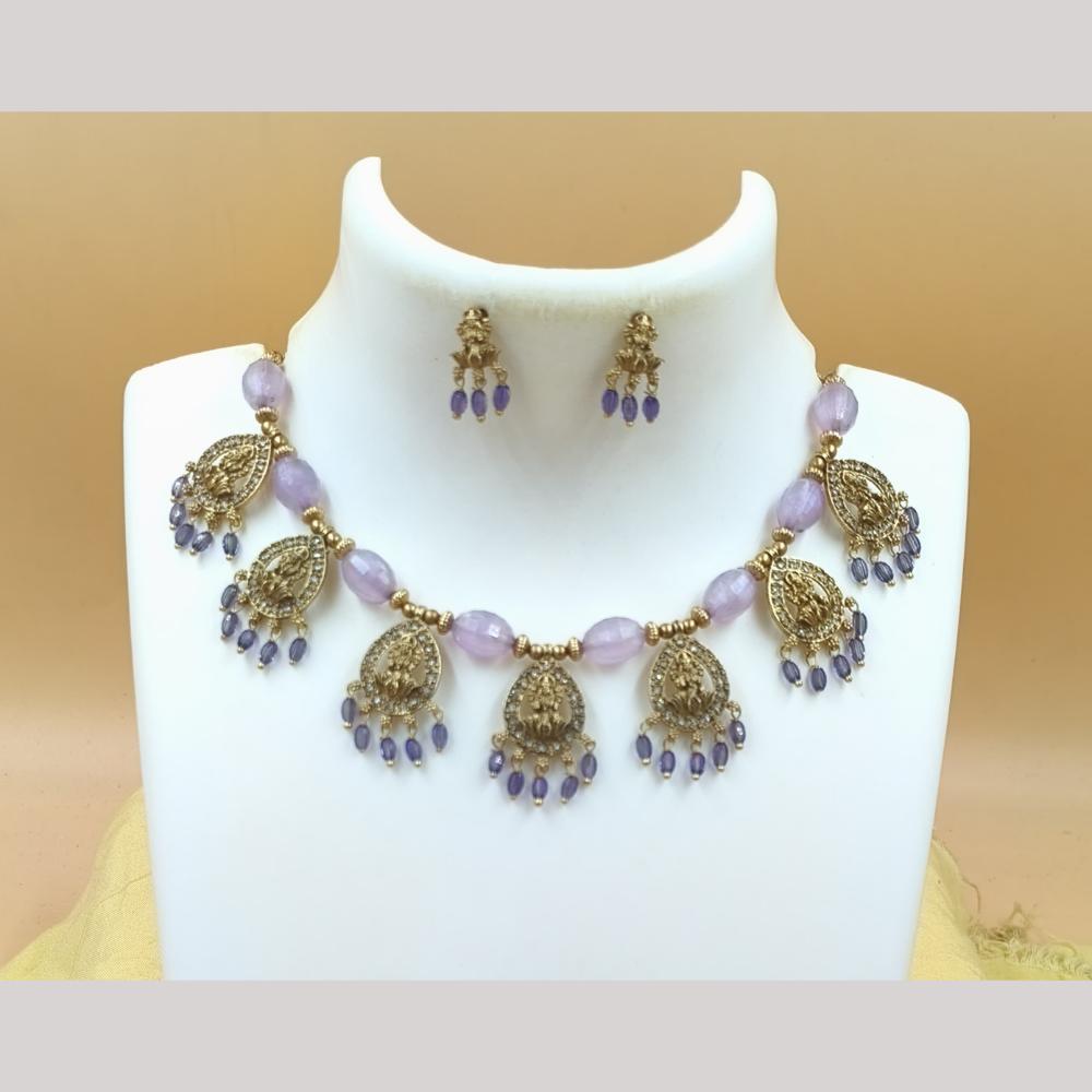 Joyful Jewel Art Matte Gold Plated Austrian Stone And Temple Necklace Set