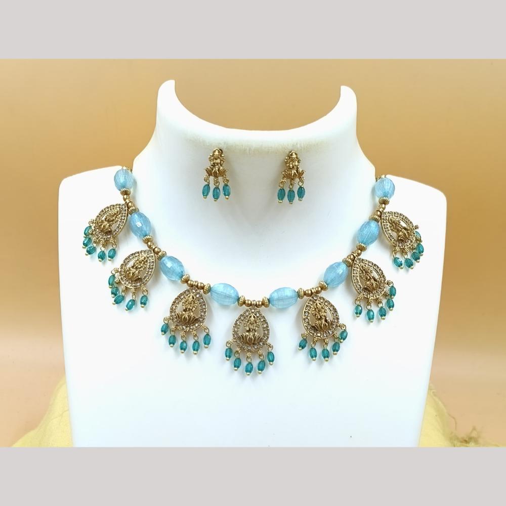 Joyful Jewel Art Matte Gold Plated Austrian Stone And Temple Necklace Set