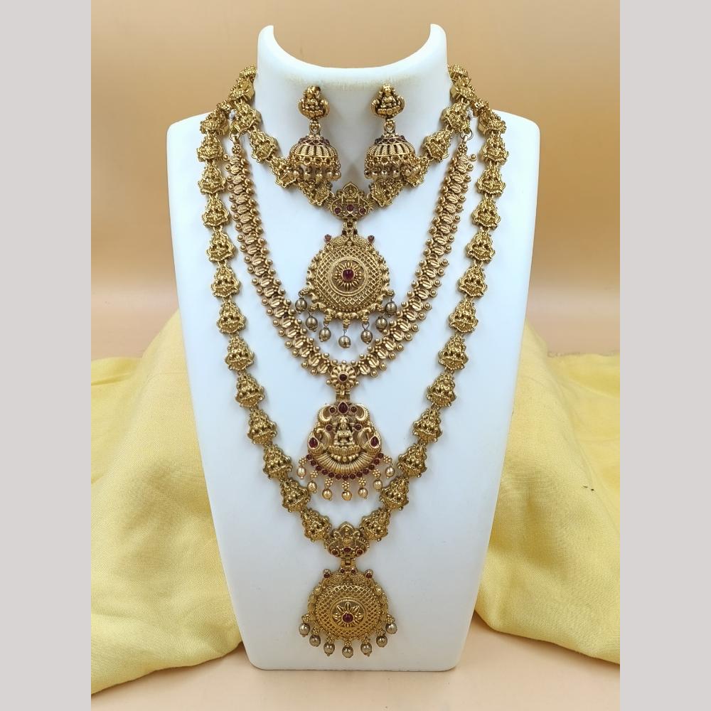 Joyful Jewel Art Matte Gold Plated Pota Stone Temple Necklace Combo
