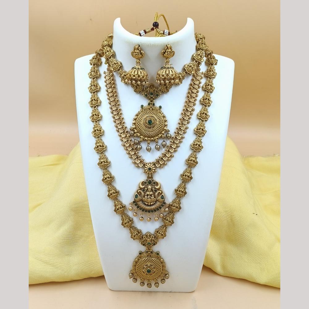 Joyful Jewel Art Matte Gold Plated Pota Stone Temple Necklace Combo