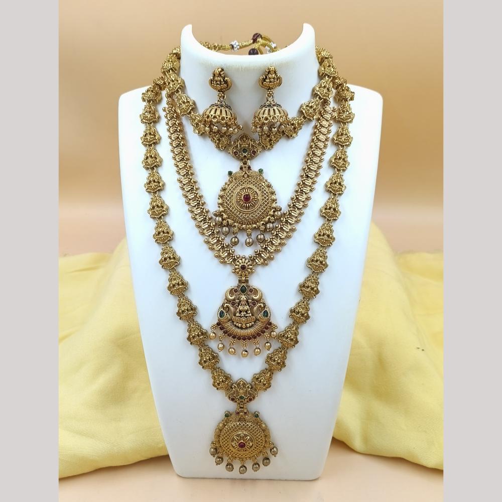 Joyful Jewel Art Matte Gold Plated Pota Stone Temple Necklace Combo