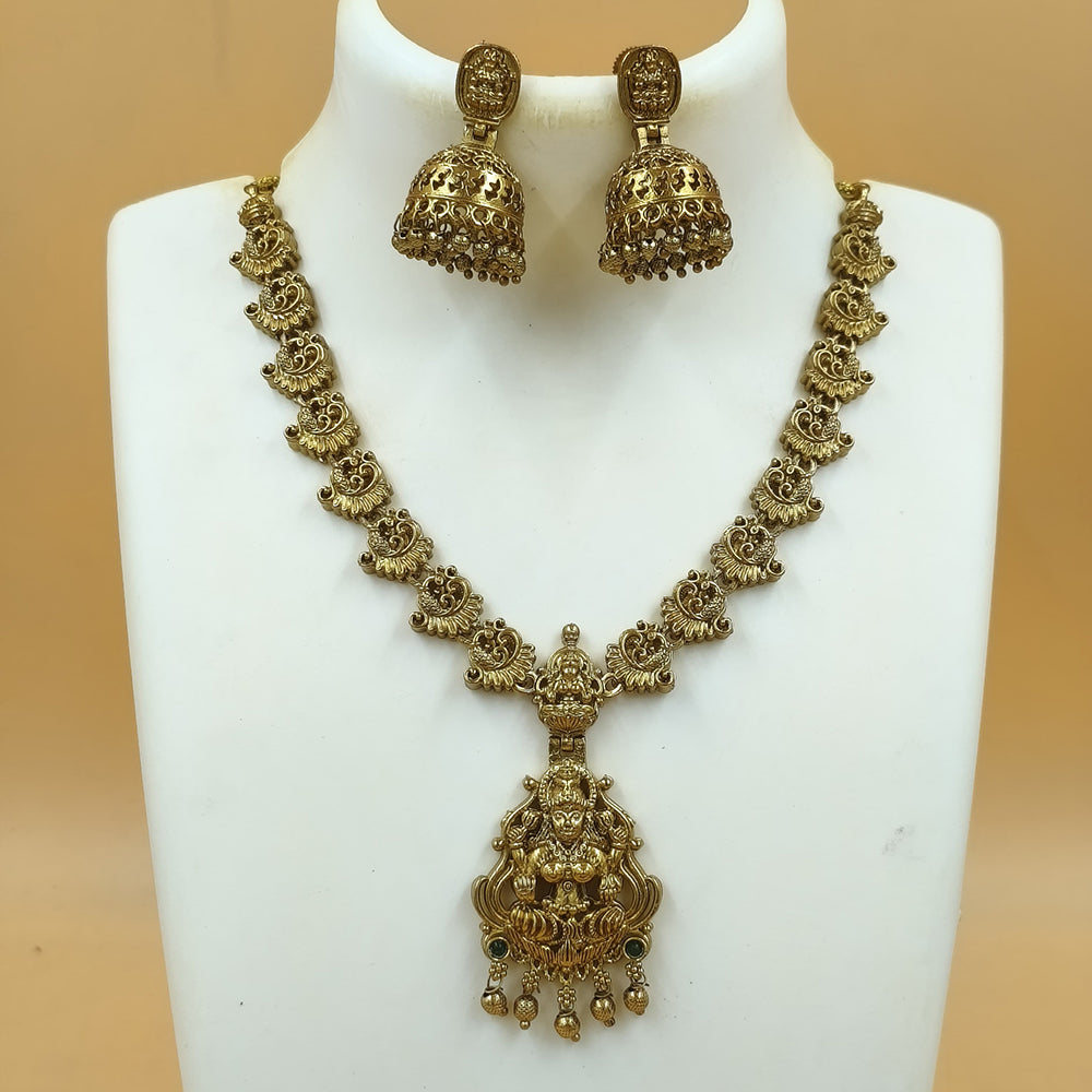 Joyful Jewel Art Matte Gold Plated Pota Stone Temple Necklace Set