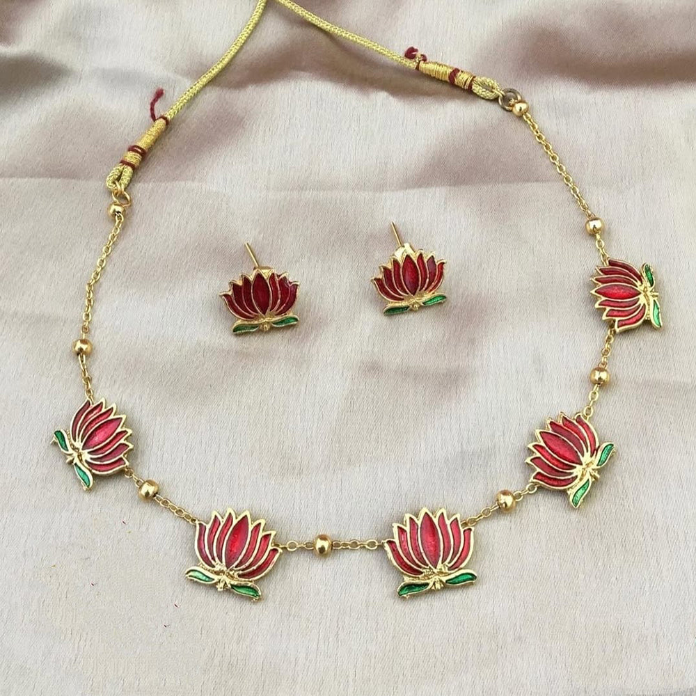 Joyful Jewel Royal Bloom Divine Elegance Art Matte Gold Plated Meenakari Necklace Set