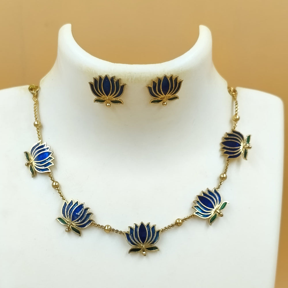 Joyful Jewel Royal Bloom Divine Elegance Art Matte Gold Plated Meenakari Necklace Set