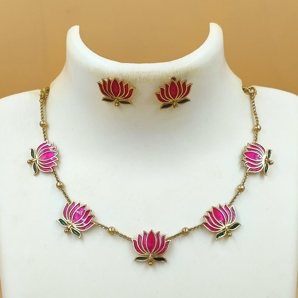 Joyful Jewel Royal Bloom Divine Elegance Art Matte Gold Plated Meenakari Necklace Set