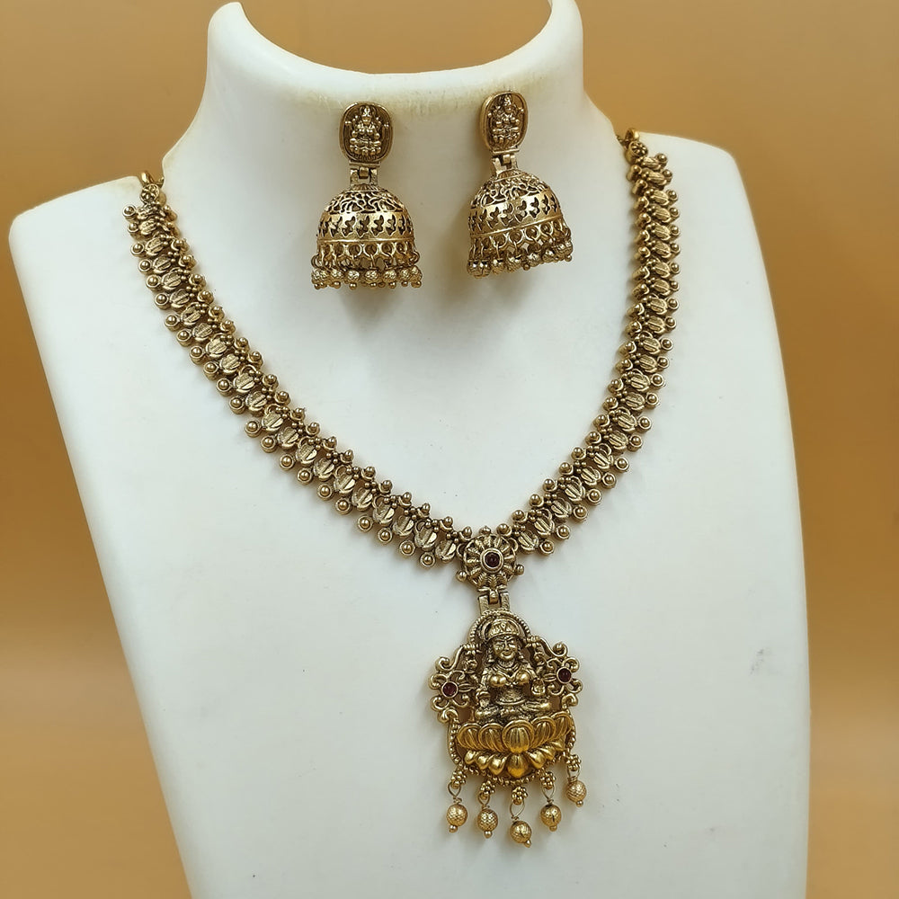 Joyful Jewel Divine Grace Art Matte Gold Plated Pota Stone Temple Necklace Set