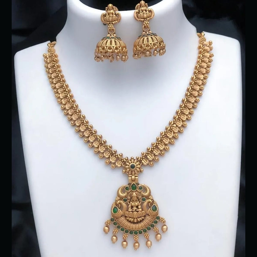 Joyful Jewel Art Divine Grace Art Matte Gold Plated Pota Stone Temple Necklace Set