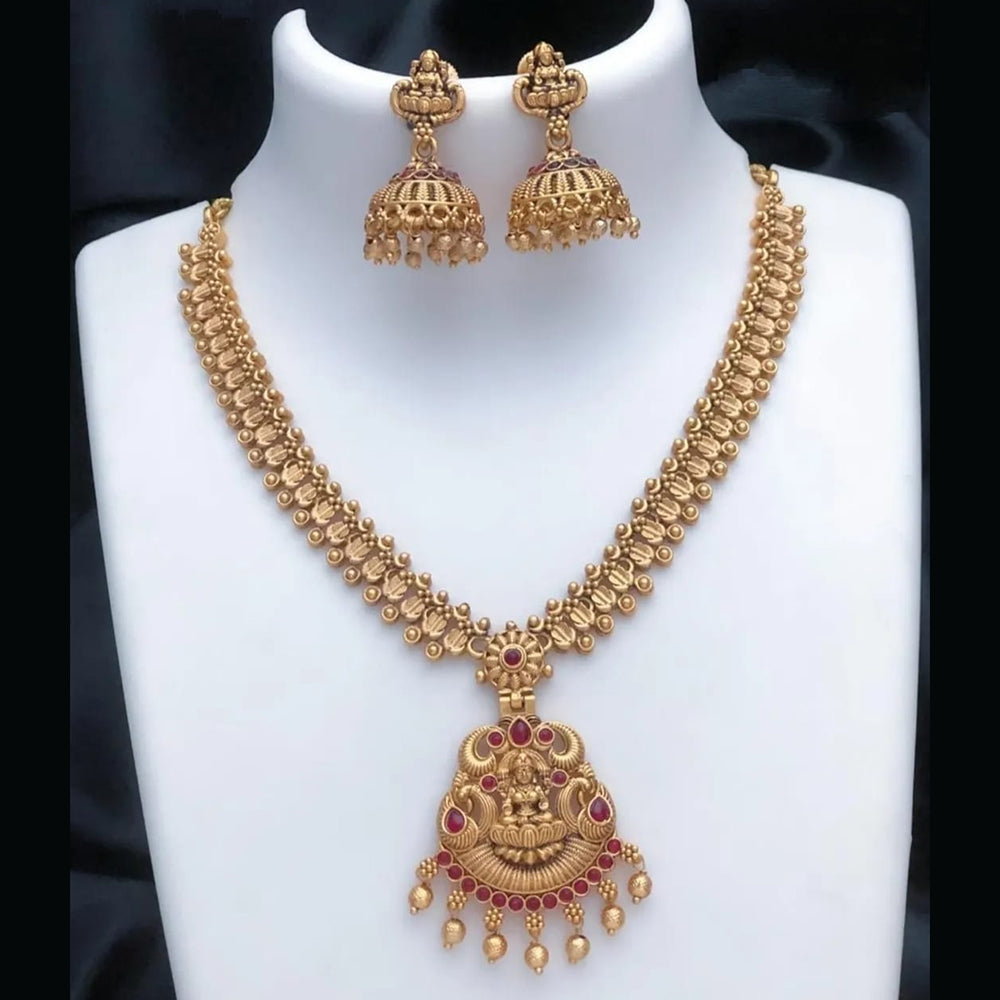 Joyful Jewel Art Divine Grace Art Matte Gold Plated Pota Stone Temple Necklace Set