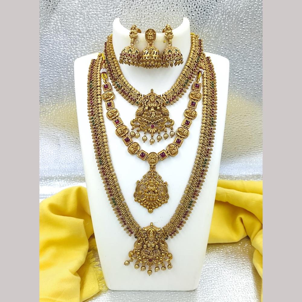 Joyful Jewel Art Matte Gold Plated Pota Stone Temple Necklace Combo