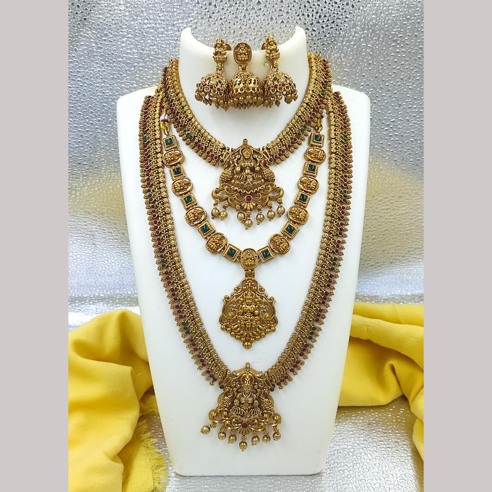 Joyful Jewel Art Matte Gold Plated Pota Stone Temple Necklace Combo