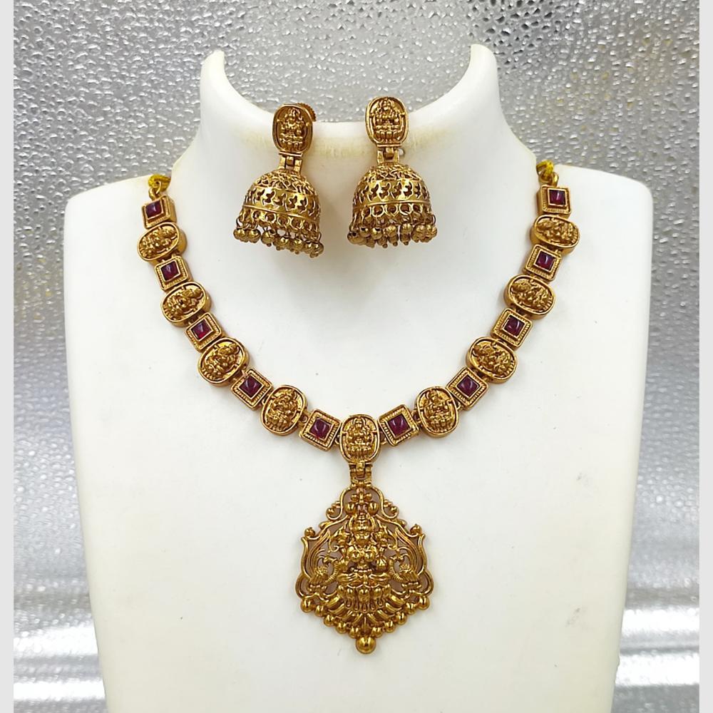 Joyful Jewel Art Matte Gold Plated Pota And Temple Necklace Set