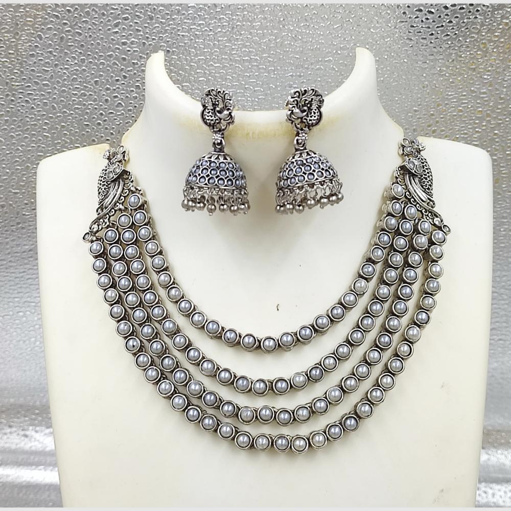 Joyful Jewels Art Oxidised Plated Pota Stone And Pearl Necklace Set