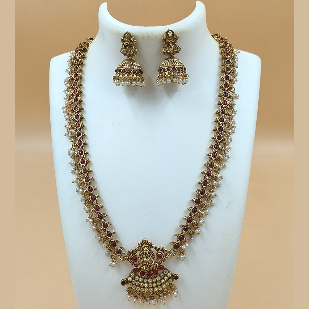 Joyful Jewel Art Matte Gold Plated Pota Stone Temple Necklace Set