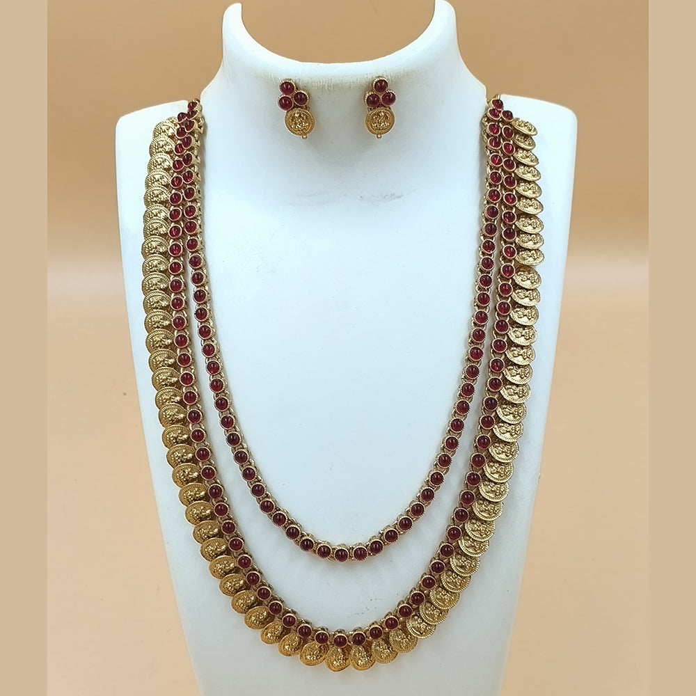 Joyful Jewel Art Matte Gold Plated Pota Stone Double Necklace Set