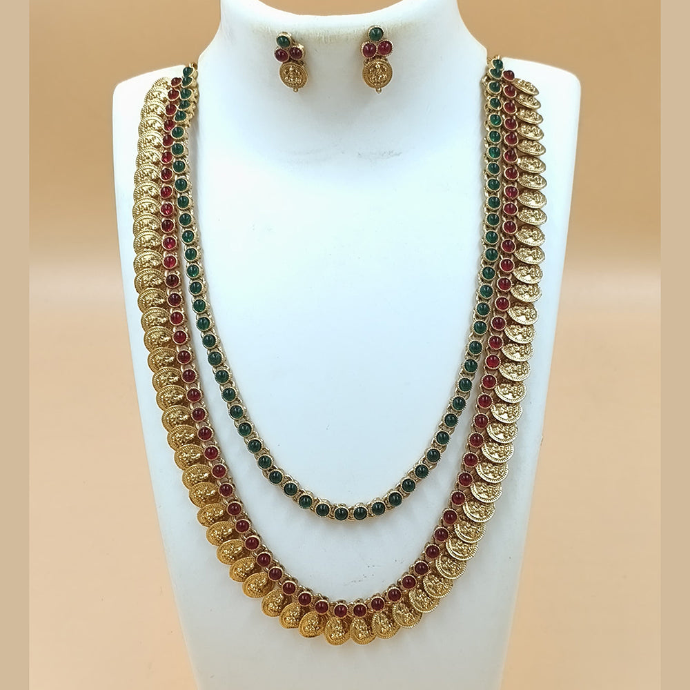 Joyful Jewel Art Matte Gold Plated Pota Stone Double Necklace Set