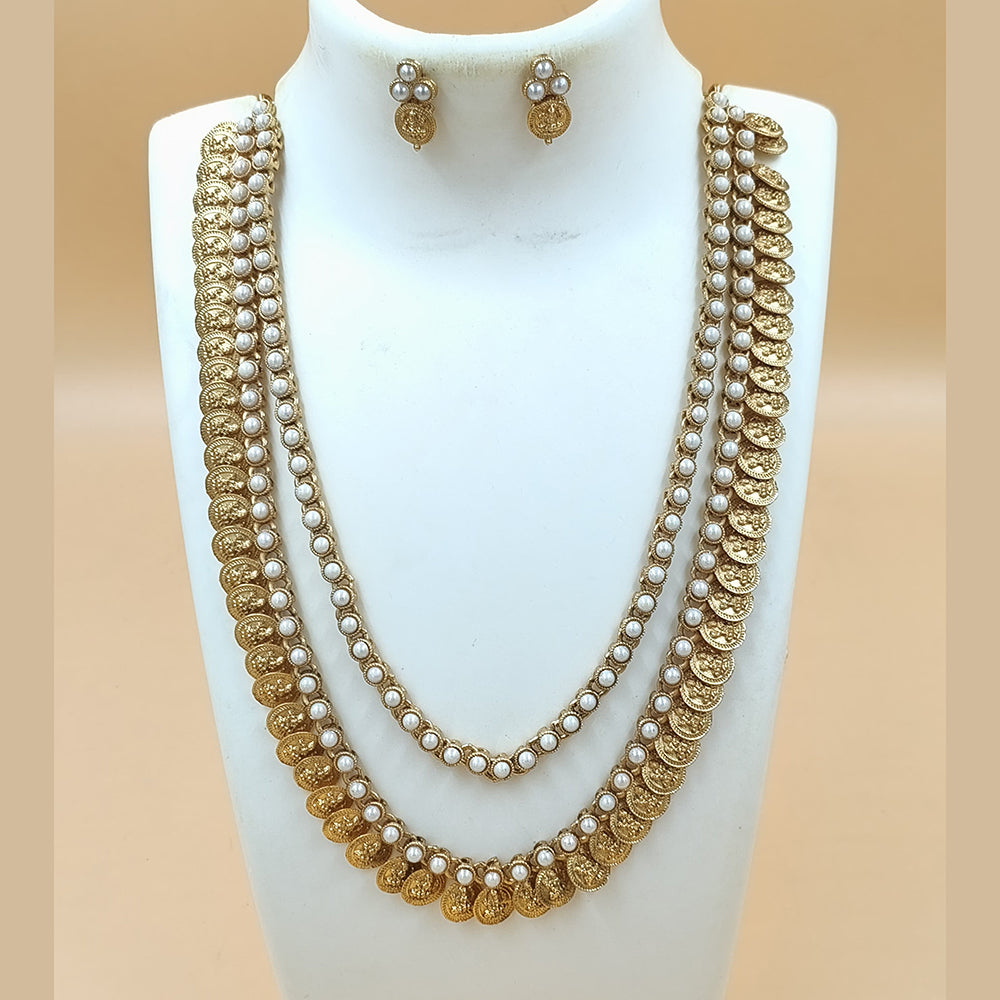 Joyful Jewel Art Matte Gold Plated Pota Stone Double Necklace Set