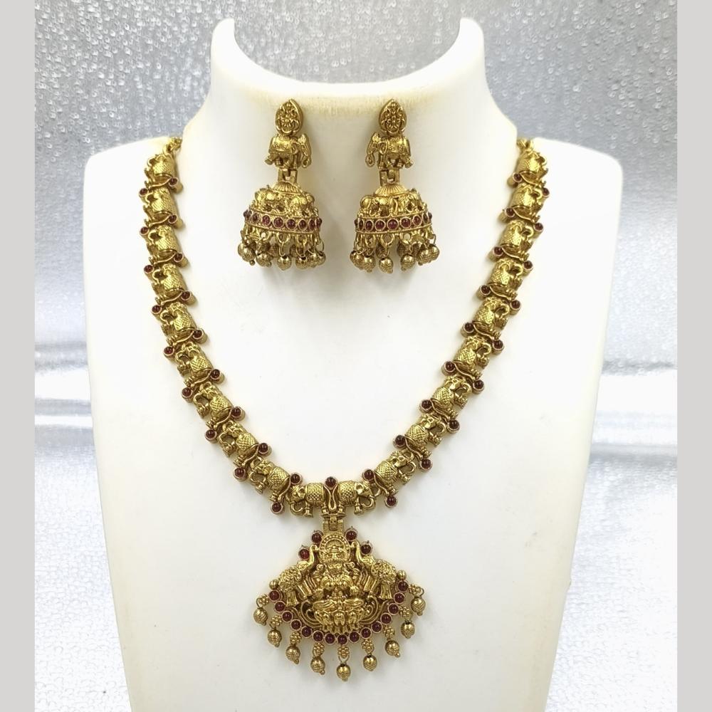 Joyful Jewel Art Matte Gold Plated Pota Stone Temple Necklace Set