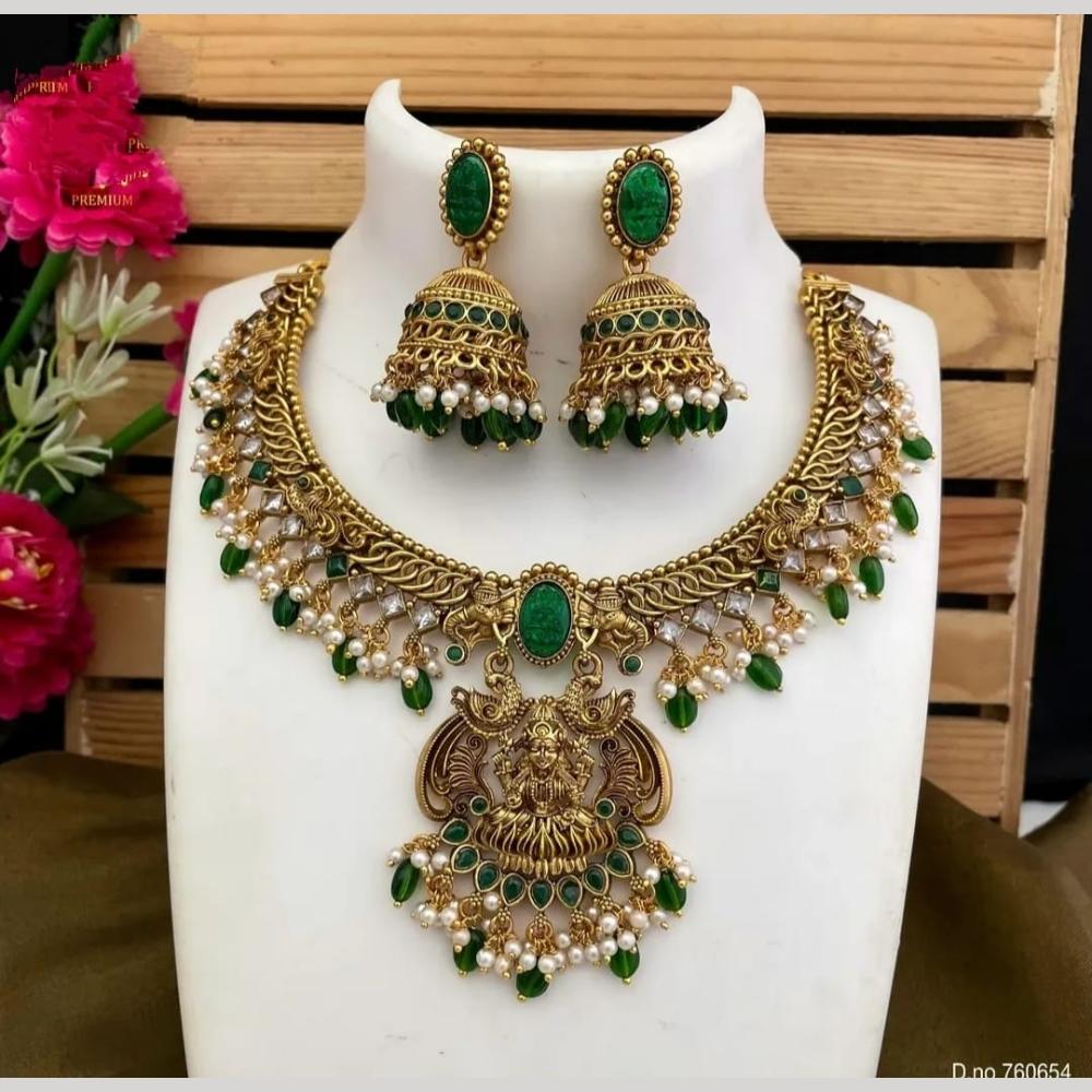 Joyful Jewel Art Matte Gold Plated Pota Stone Temple Necklace Set