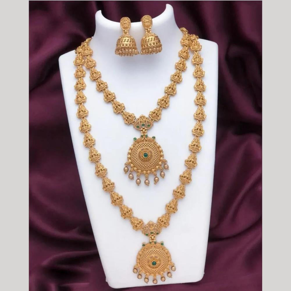 Joyful Jewel Art Matte Gold Plated Pota Stone Double Necklace Set