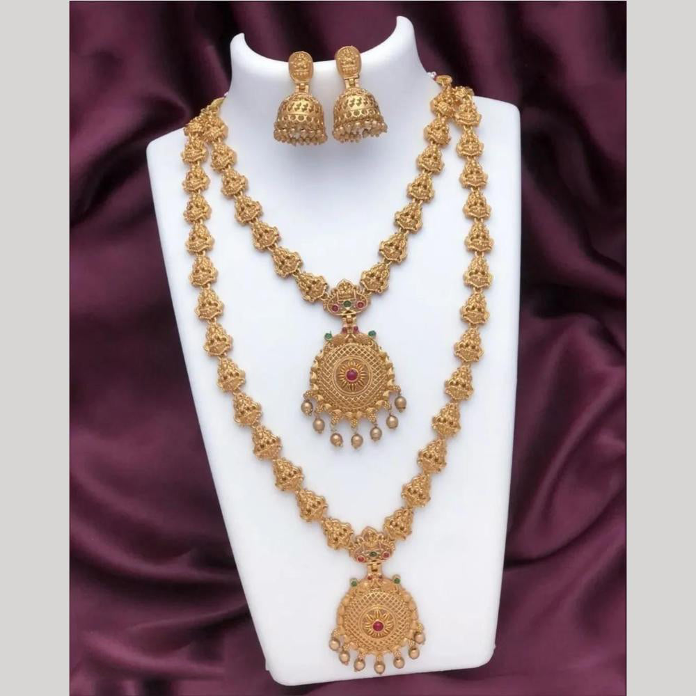Joyful Jewel Art Matte Gold Plated Pota Stone Double Necklace Set
