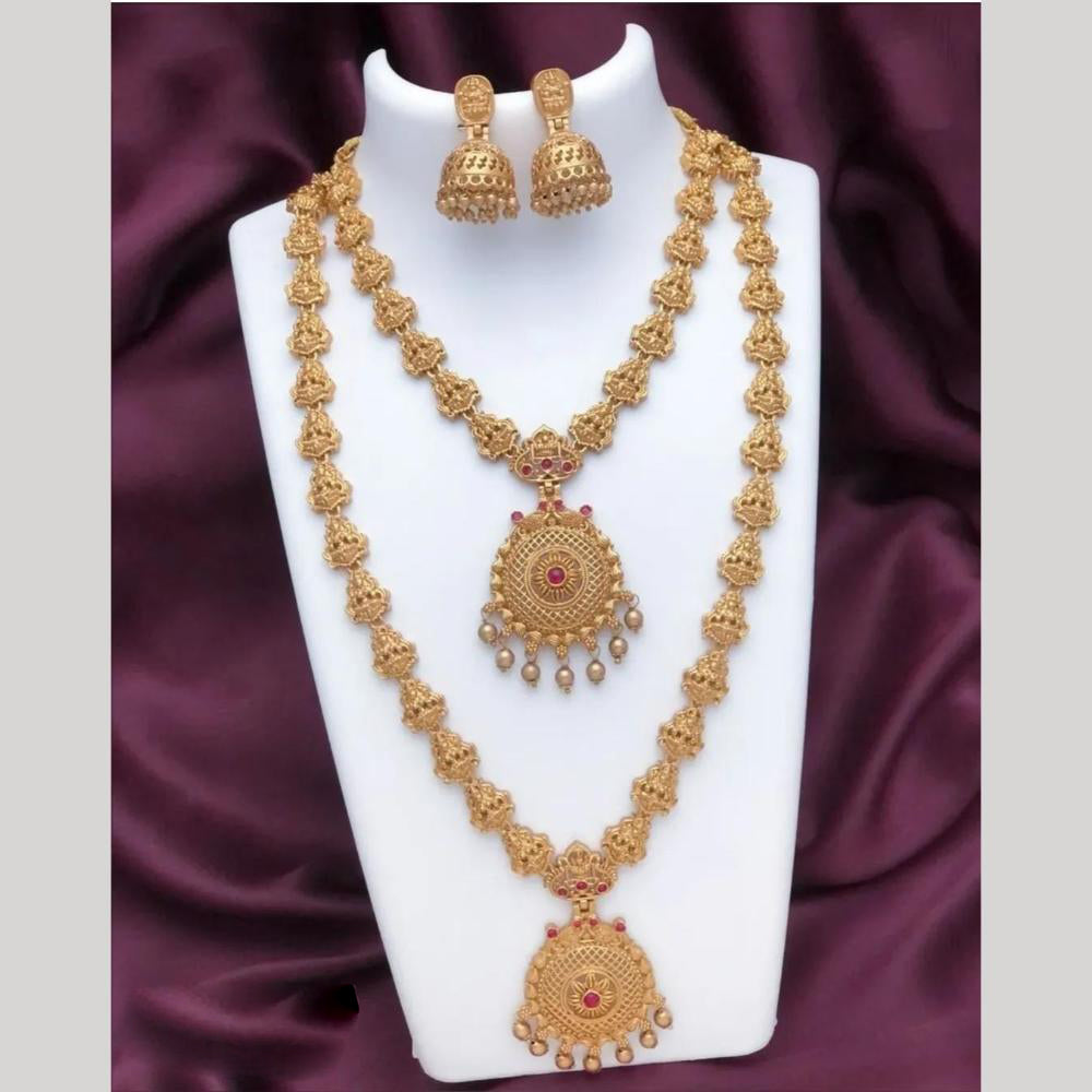 Joyful Jewel Art Matte Gold Plated Pota Stone Double Necklace Set