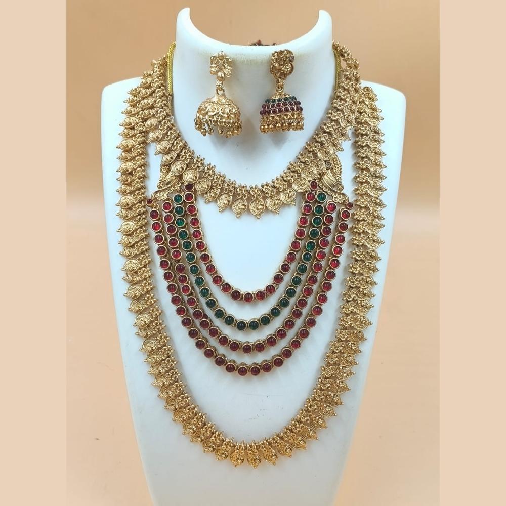 Joyful Jewel Art Matte Gold Plated Pota Long And Short Necklace Set