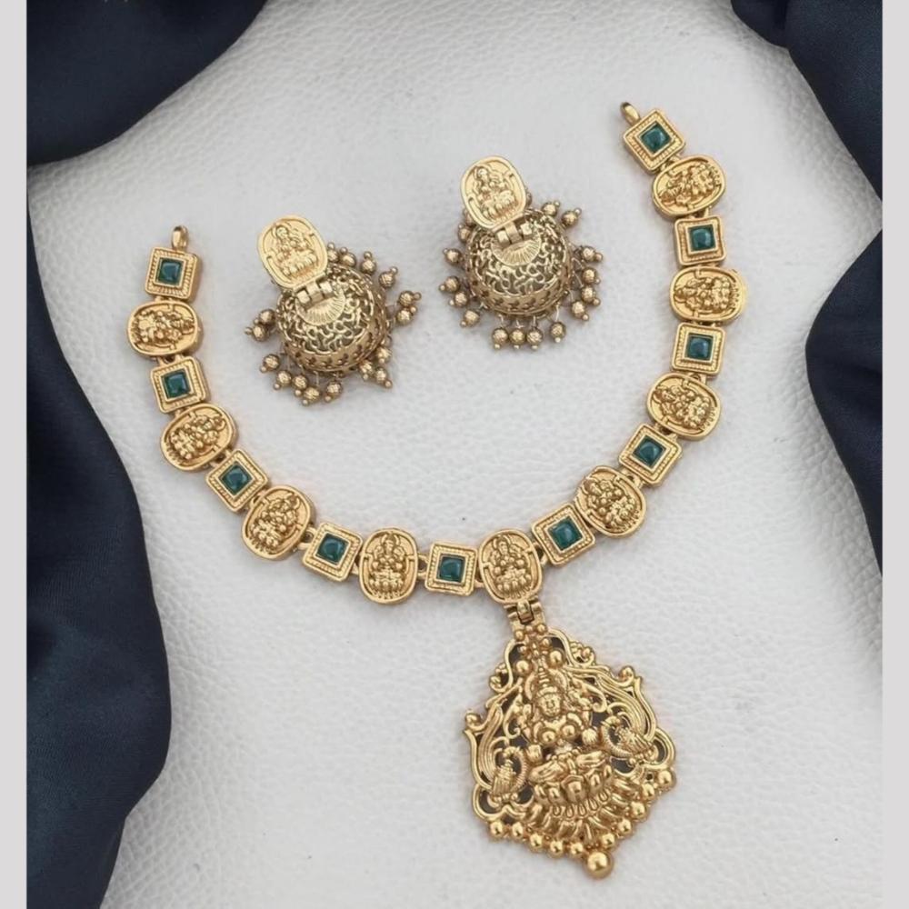 Joyful Jewel Art Matte Gold Plated Pota Stone Temple Necklace Set