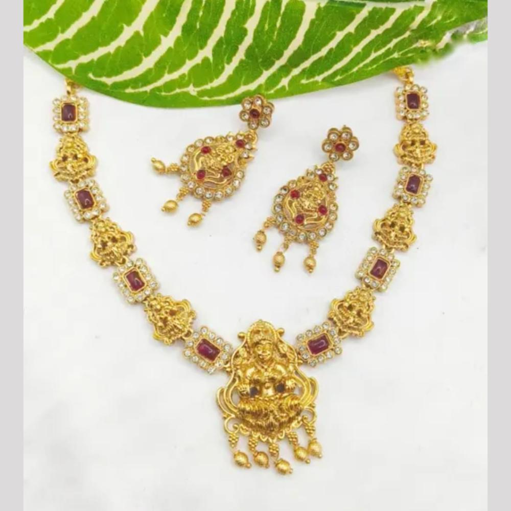 Joyful Jewel Art Matte Gold Plated Pota Stone Temple Necklace Set