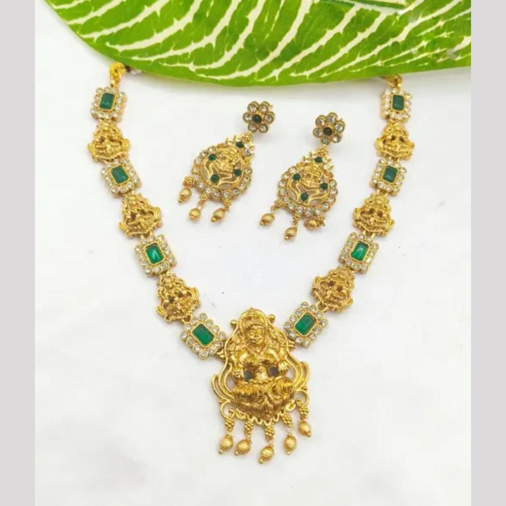 Joyful Jewel Art Matte Gold Plated Pota Stone Temple Necklace Set