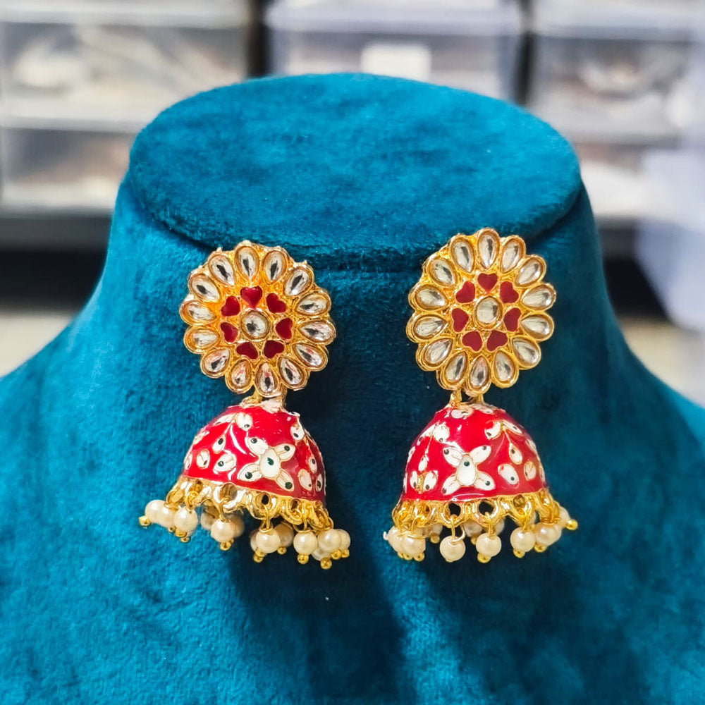 Joyful Jewel Art Heritage Meenakari Kundan Pearl Statement Jhumki Earrings