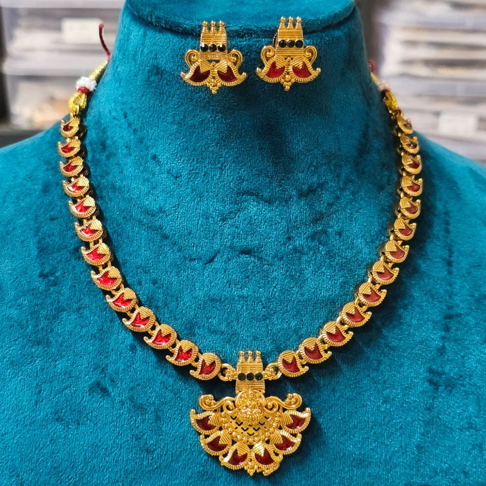 Joyful Jewel Art Traditional Matte Pota Stone And Meenakari Temple Necklace Set