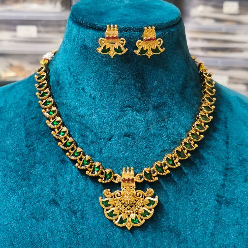 Joyful Jewel Art Traditional Matte Pota Stone And Meenakari Temple Necklace Set
