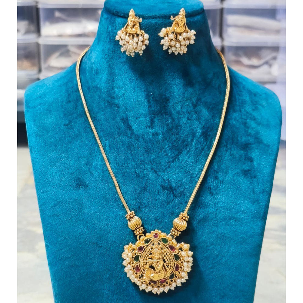 Joyful Jewel Art Matte Royal Pota Stone And Pearl Temple Necklace Set