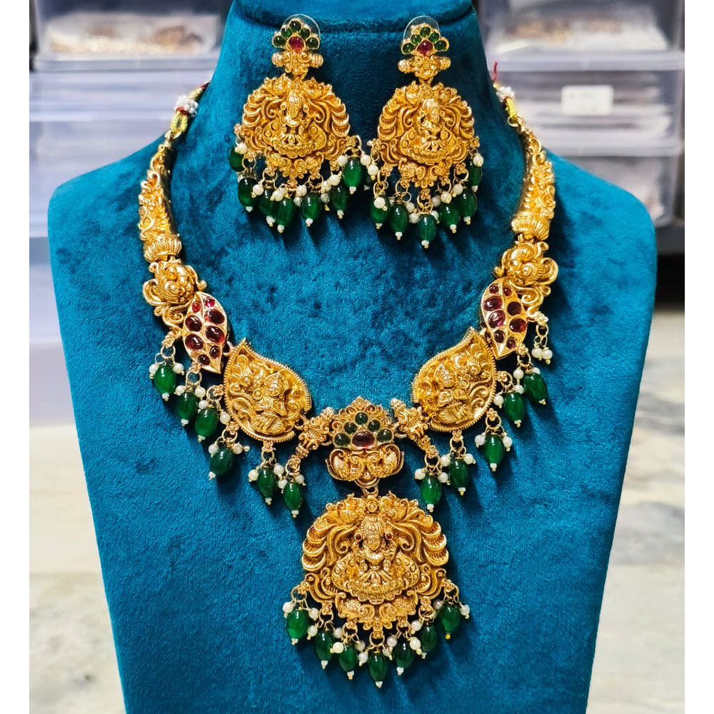Joyful Jewel Art Matte Royal Pota Stone And Pearl Temple Necklace Set