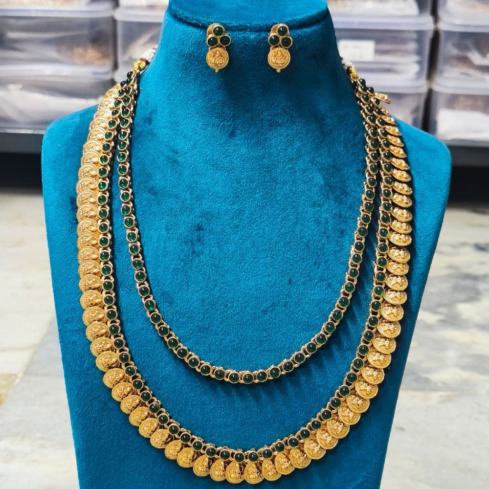 Joyful Jewel Art Matte Royal Look Pota Stone And Temple Double Necklace Set